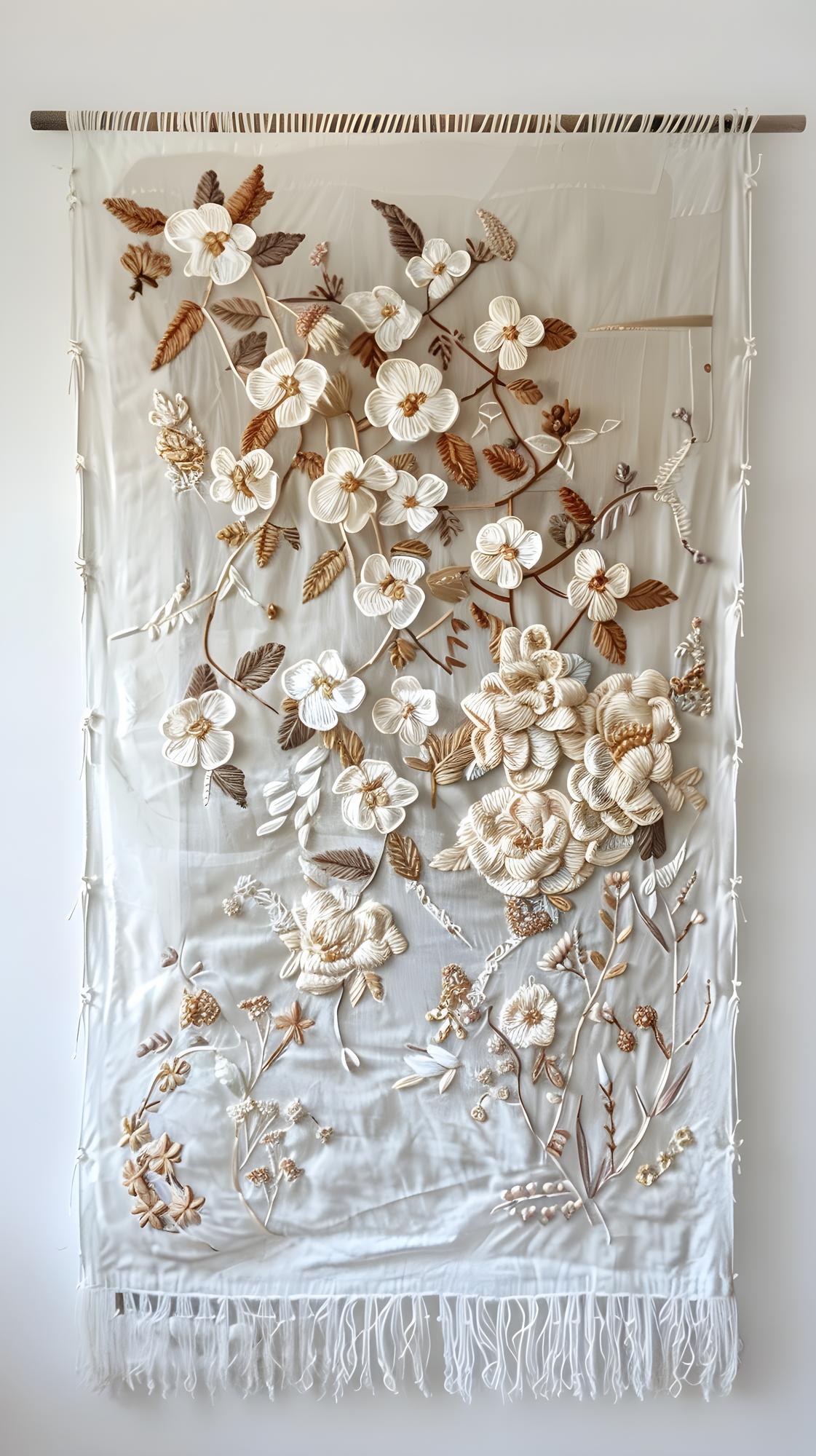 Linen panel with floral embroidery